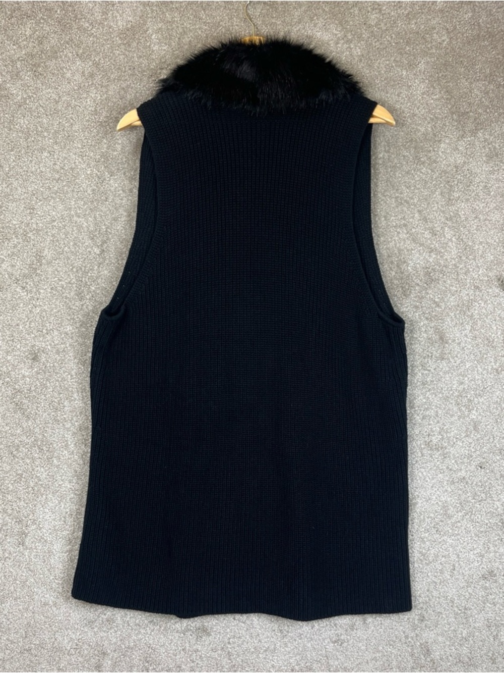 Talbots Cardigan Womens 2X Black Sleeveless Removable Faux Fur Collar Knit- 4519 - Picture 12 of 15